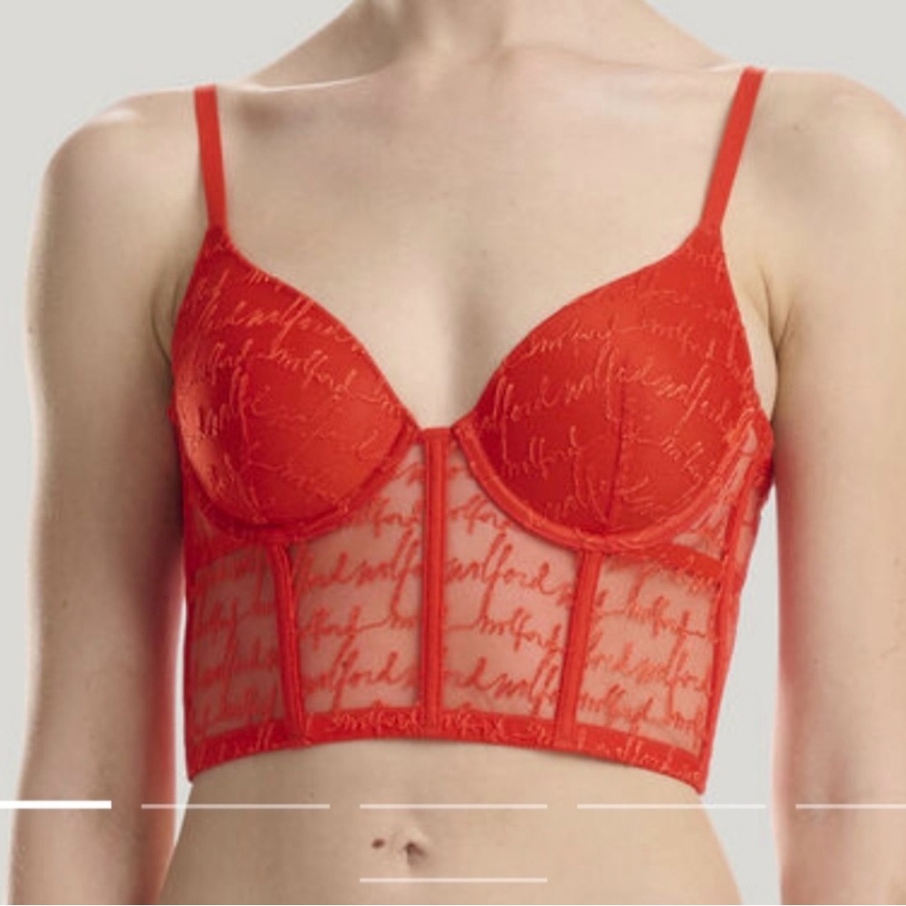 WOLFORD NWT Obsessed Red Lace Bustier Bra 38D
